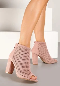Różowe Sandały Vices na Słupku z Ażurową Cholewką i Odkrytymi Noskami Uliri