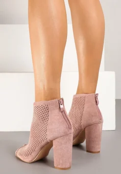 Różowe Sandały Vices na Słupku z Ażurową Cholewką i Odkrytymi Noskami Uliri