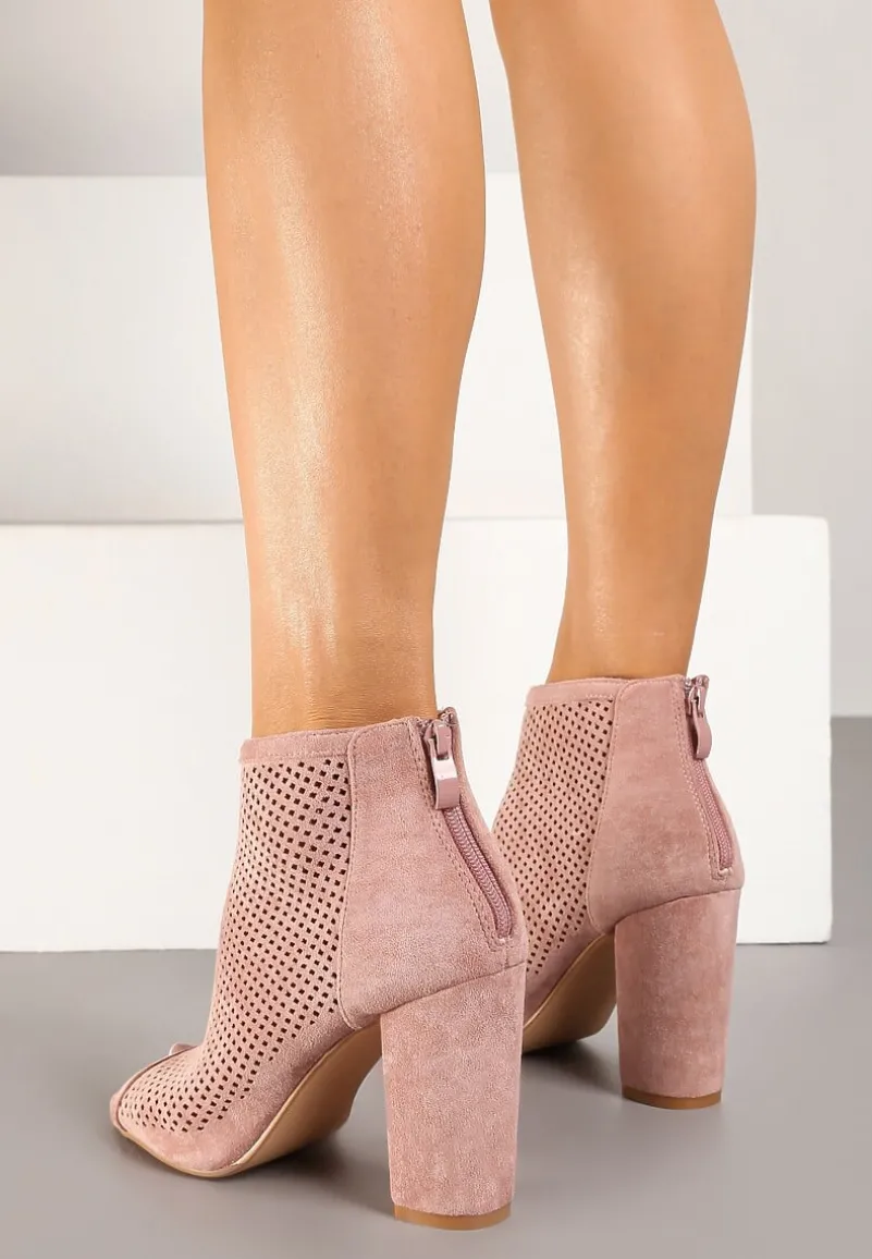 Różowe Sandały Vices na Słupku z Ażurową Cholewką i Odkrytymi Noskami Uliri