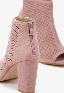 Różowe Sandały Vices na Słupku z Ażurową Cholewką i Odkrytymi Noskami Uliri