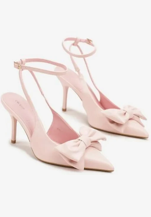 Różowe Sandały Vices na Szpilce Slingback Ozdobione Kokardą Tilvanea