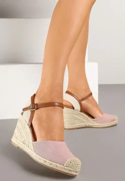 Różowe Sandały Vices w Stylu Espadryli na Koturnie z Plecionki Amoiella