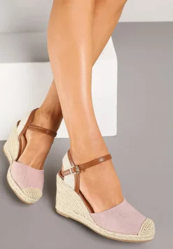 Różowe Sandały Vices w Stylu Espadryli na Koturnie z Plecionki Amoiella