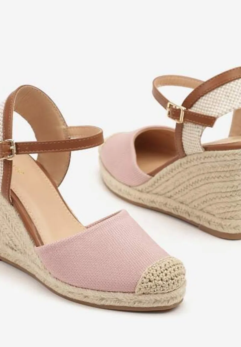 Różowe Sandały Vices w Stylu Espadryli na Koturnie z Plecionki Amoiella