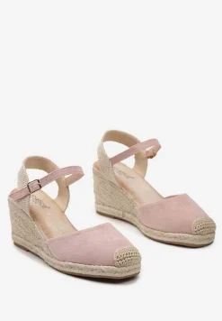 Różowe Sandały w Stylu Espadryli z Plecionką i Zapięciem przy Kostce Virailia