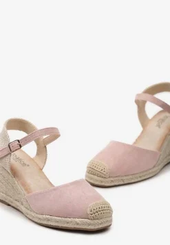 Różowe Sandały w Stylu Espadryli z Plecionką i Zapięciem przy Kostce Virailia