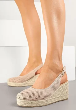 Różowe Sandały z Siateczkową Cholewką na Plecionym Koturnie Vonevia