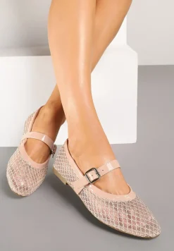 Różowe Siateczkowe Balerinki w Stylu Mary Jane Annivira