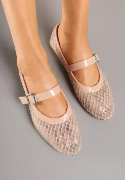 Różowe Siateczkowe Balerinki w Stylu Mary Jane Annivira