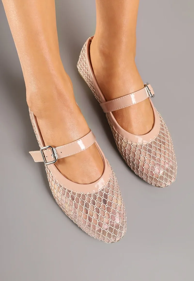 Różowe Siateczkowe Balerinki w Stylu Mary Jane Annivira