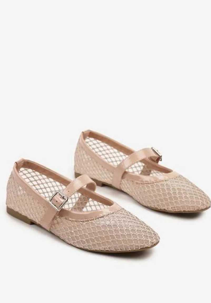 Różowe Siateczkowe Balerinki w Stylu Mary Jane Annivira