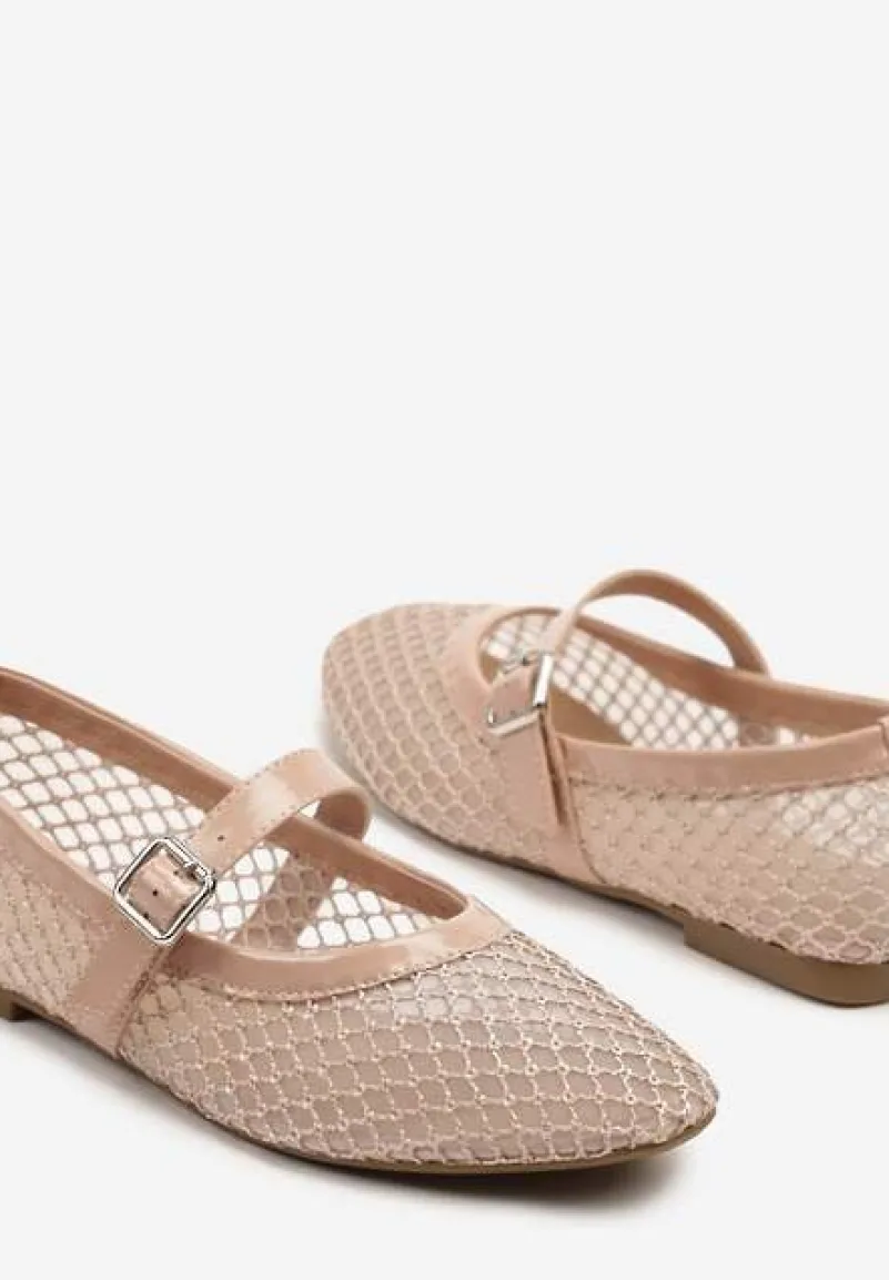 Różowe Siateczkowe Balerinki w Stylu Mary Jane Annivira