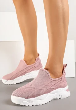 Różowe Siateczkowe Buty Sportowe Sneakersy Wsuwane Zdobione Tłoczeniami Nusadela