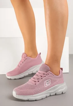 Różowe Siateczkowe Buty Sportowe Sneakersy na Piankowej Podeszwie Zdobione Aplikacją Sonessa