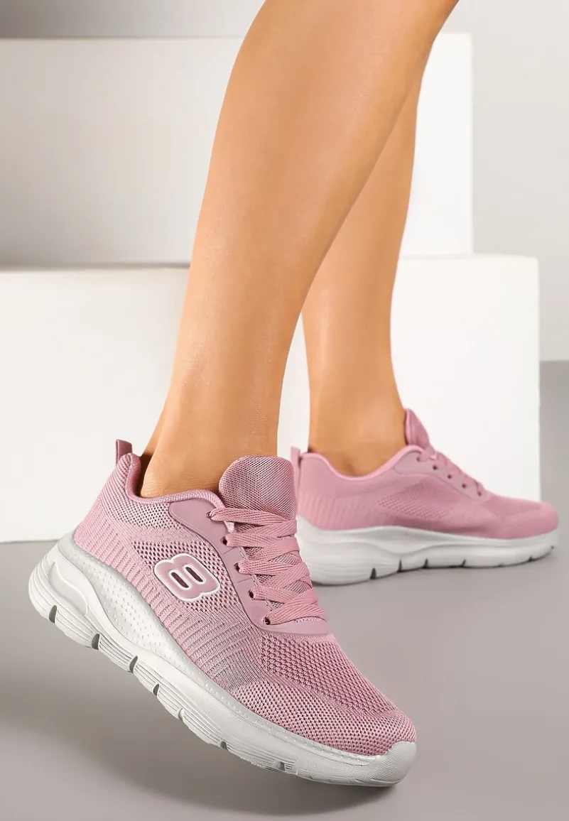 Różowe Siateczkowe Buty Sportowe Sneakersy na Piankowej Podeszwie Zdobione Aplikacją Sonessa