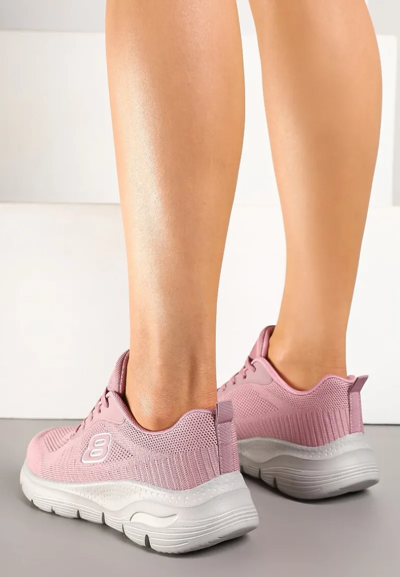 Różowe Siateczkowe Buty Sportowe Sneakersy na Piankowej Podeszwie Zdobione Aplikacją Sonessa
