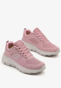 Różowe Siateczkowe Buty Sportowe Sneakersy na Piankowej Podeszwie Zdobione Aplikacją Sonessa