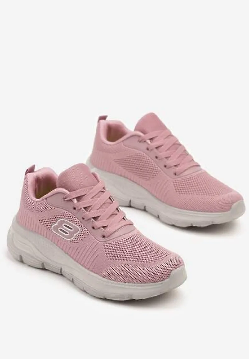 Różowe Siateczkowe Buty Sportowe Sneakersy na Piankowej Podeszwie Zdobione Aplikacją Sonessa