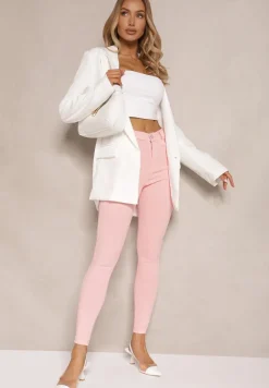 Różowe Skinny Jeansy z Bawełną High Waist Lorie