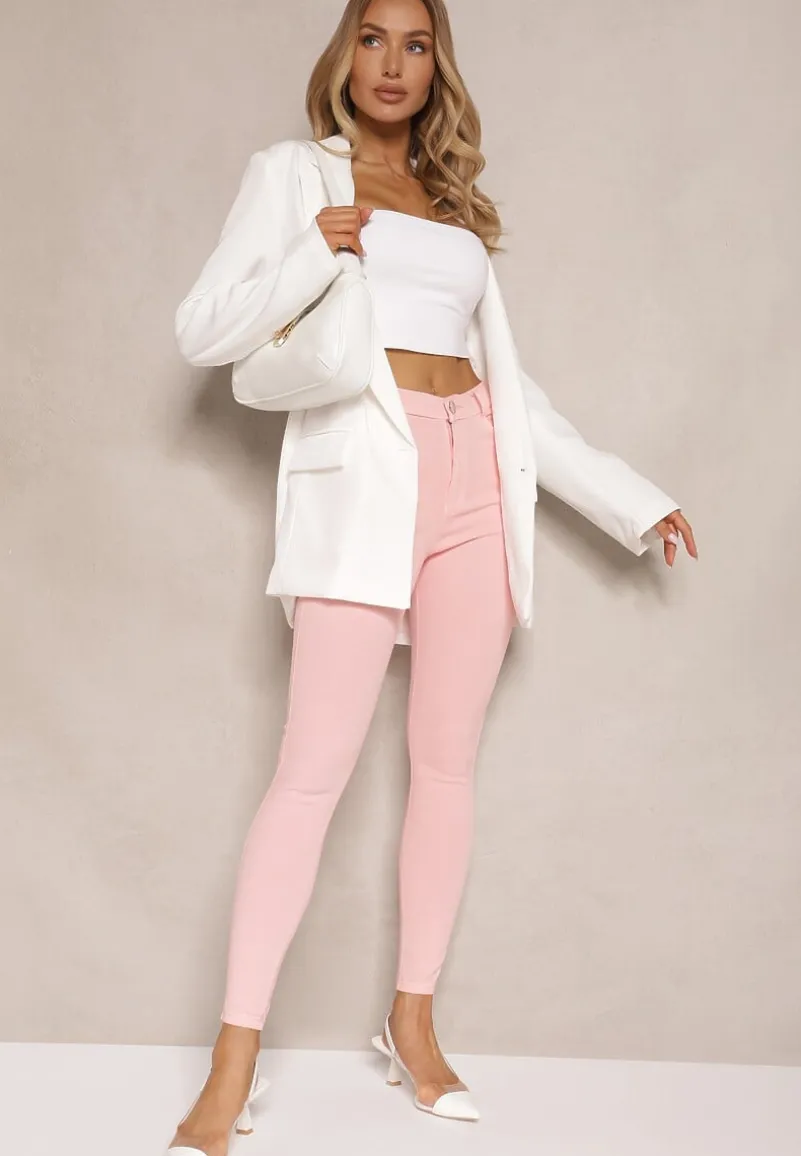 Różowe Skinny Jeansy z Bawełną High Waist Lorie