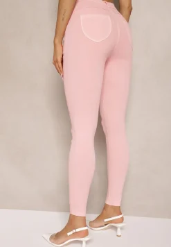 Różowe Skinny Jeansy z Bawełną High Waist Lorie