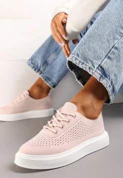 Różowe Sneakersy na Grubej Podeszwie z Perforacją Nobera