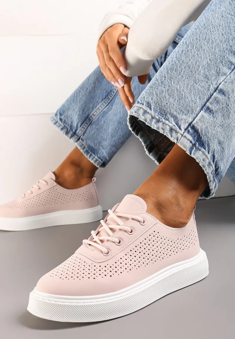 Różowe Sneakersy na Grubej Podeszwie z Perforacją Nobera