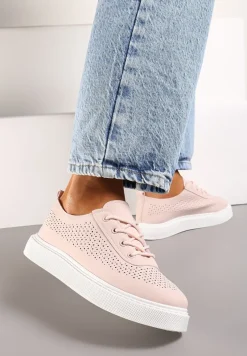 Różowe Sneakersy na Grubej Podeszwie z Perforacją Nobera