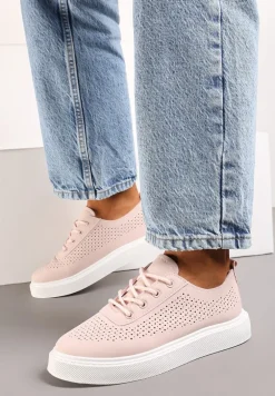 Różowe Sneakersy na Grubej Podeszwie z Perforacją Nobera