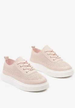 Różowe Sneakersy na Grubej Podeszwie z Perforacją Nobera