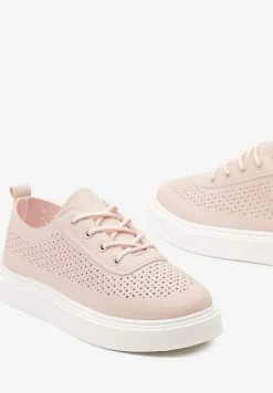 Różowe Sneakersy na Grubej Podeszwie z Perforacją Nobera