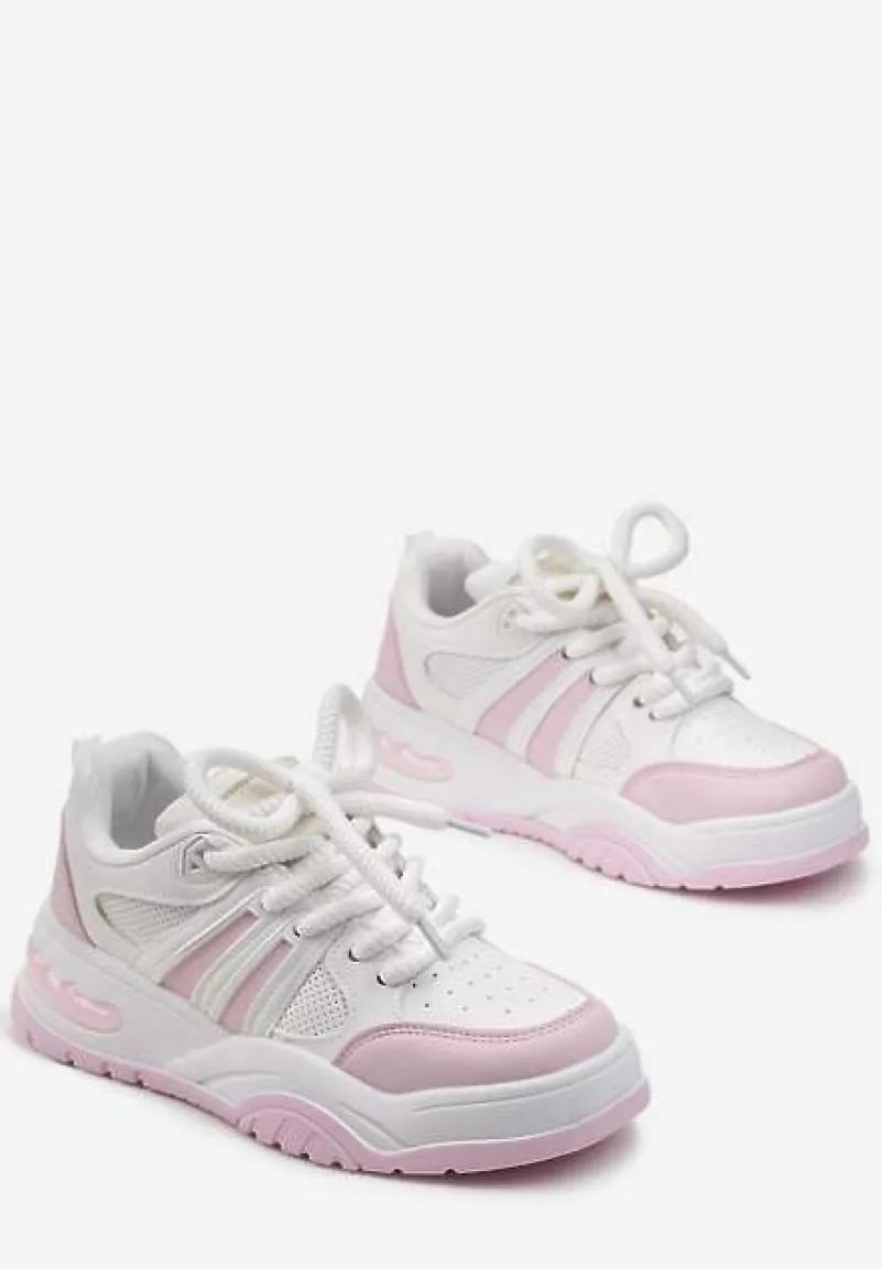 Różowe Sneakersy na Grubej Podeszwie z Brokatem Lenema