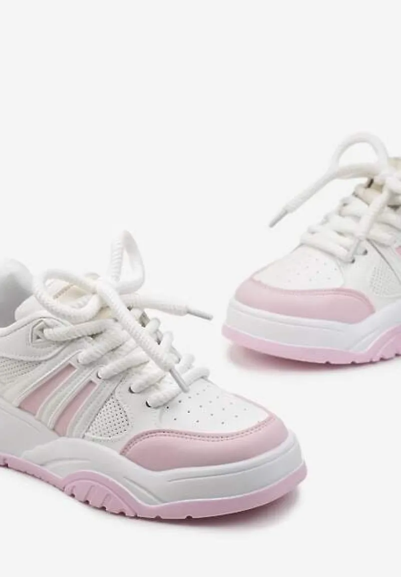 Różowe Sneakersy na Grubej Podeszwie z Brokatem Lenema