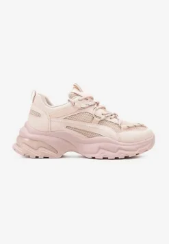 Różowe Sneakersy na Masywnej Podeszwie z Siateczkowym Wstawkami i Ozdobnymi Sznurówkami Ollavia