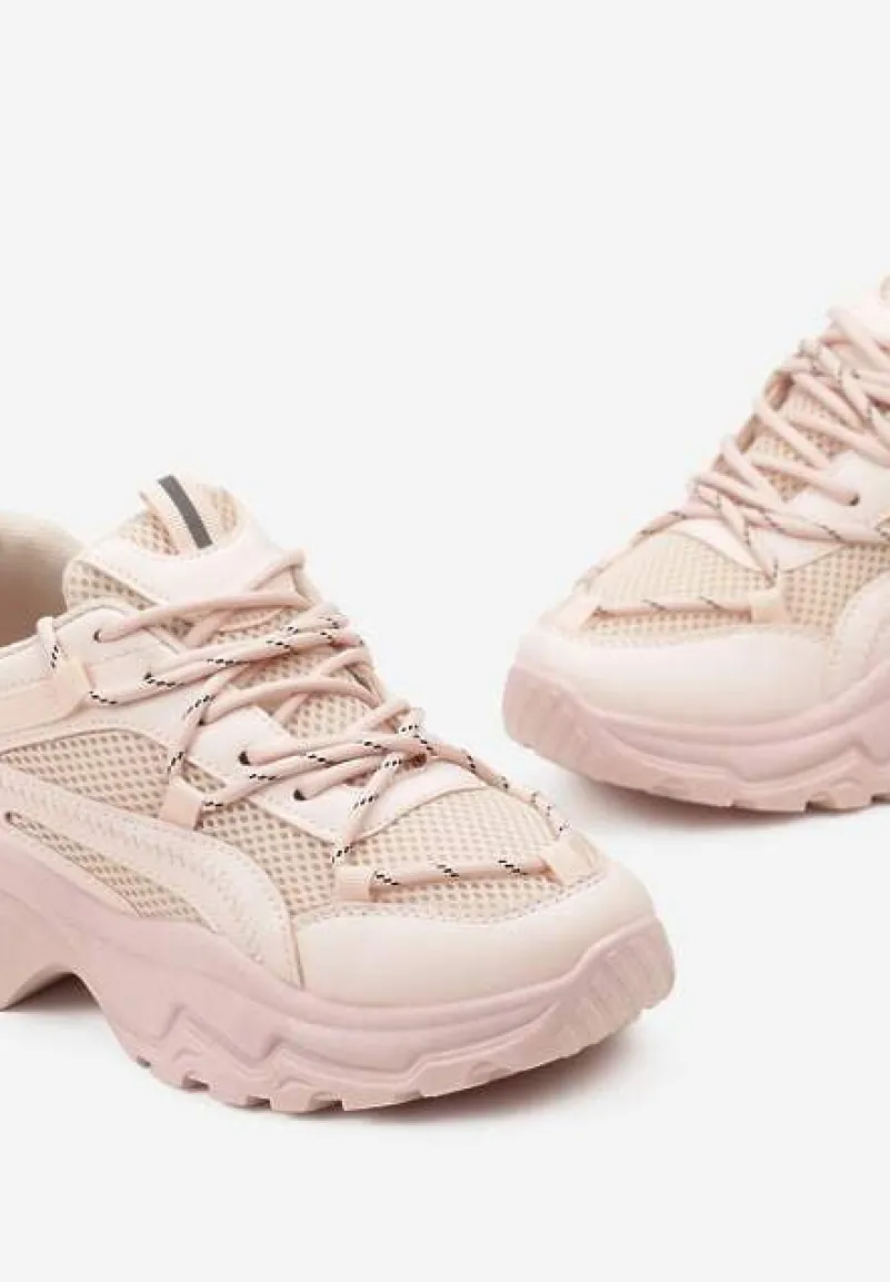 Różowe Sneakersy na Masywnej Podeszwie z Siateczkowym Wstawkami i Ozdobnymi Sznurówkami Ollavia
