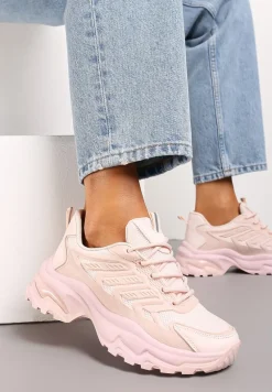 Różowe Sneakersy na Niskiej Platformie z Ozdobnymi Wstawkami na Cholewce Amrogia
