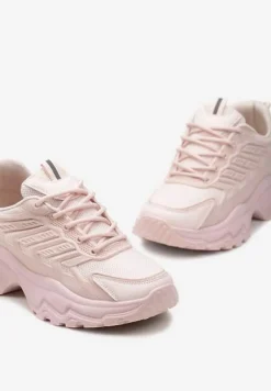Różowe Sneakersy na Niskiej Platformie z Ozdobnymi Wstawkami na Cholewce Amrogia
