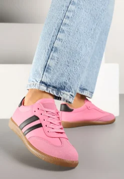 Różowe Sneakersy Sportowe Tenisówki z Modnymi Przeszyciami i Paskami Zarelna