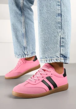 Różowe Sneakersy Sportowe Tenisówki z Modnymi Przeszyciami i Paskami Zarelna