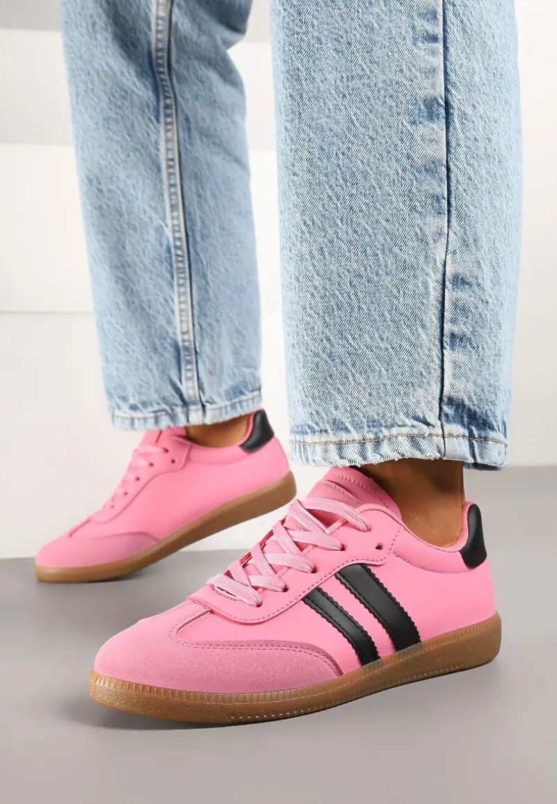 Różowe Sneakersy Sportowe Tenisówki z Modnymi Przeszyciami i Paskami Zarelna