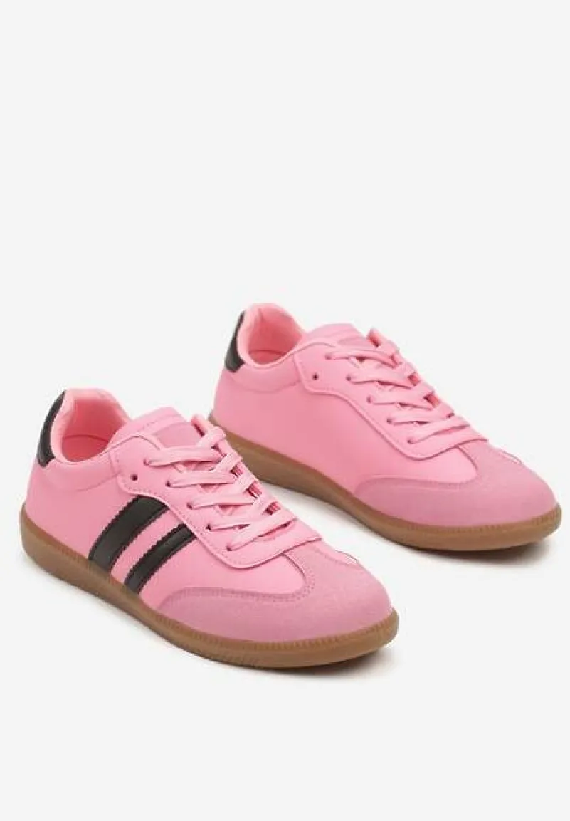 Różowe Sneakersy Sportowe Tenisówki z Modnymi Przeszyciami i Paskami Zarelna
