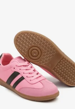 Różowe Sneakersy Sportowe Tenisówki z Modnymi Przeszyciami i Paskami Zarelna