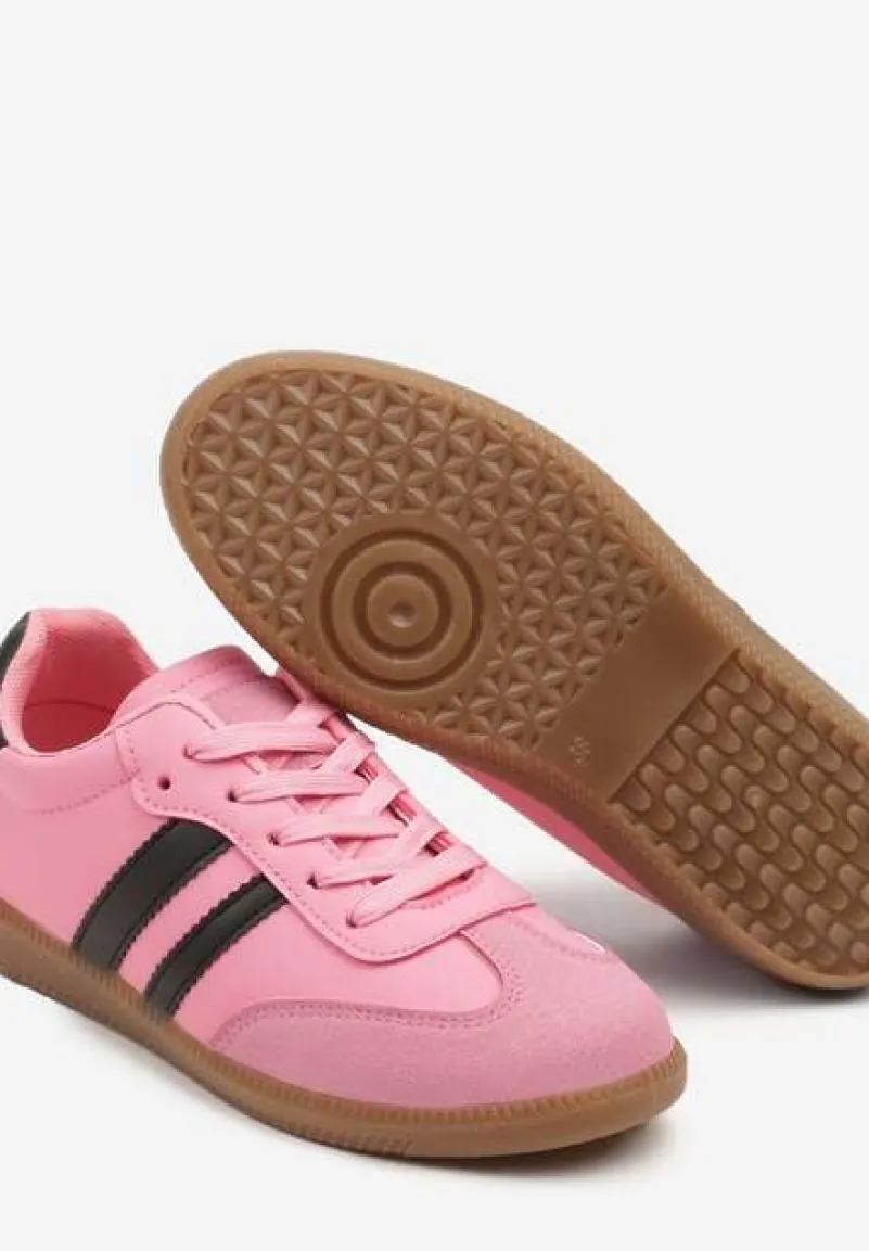 Różowe Sneakersy Sportowe Tenisówki z Modnymi Przeszyciami i Paskami Zarelna