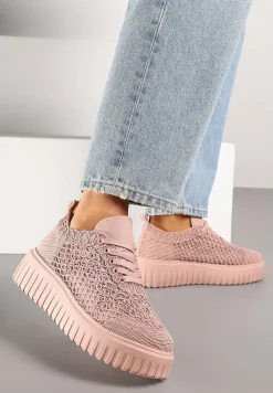 Różowe Sneakersy Vices na Platformie z Ażurową Cholewką Lumerise