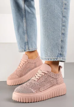 Różowe Sneakersy Vices na Platformie z Ażurową Cholewką Lumerise