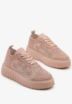 Różowe Sneakersy Vices na Platformie z Ażurową Cholewką Lumerise