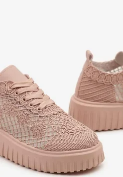 Różowe Sneakersy Vices na Platformie z Ażurową Cholewką Lumerise