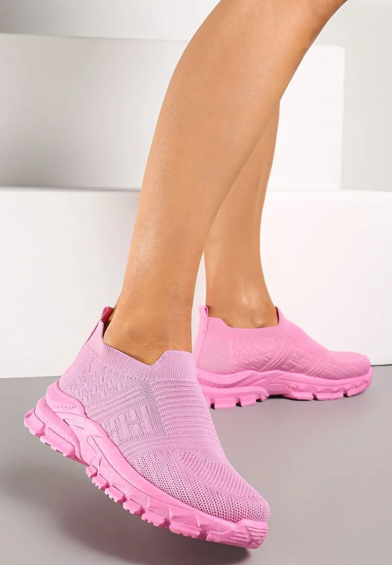 Różowe Sneakersy z Elastyczną Cholewką na Grubej Podeszwie Alamissa