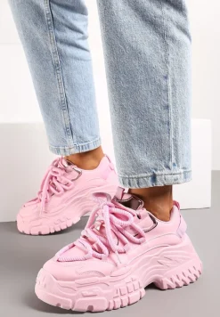 Różowe Sneakersy z Grubymi Sznurówkami na Niskiej Platformie Lasandre