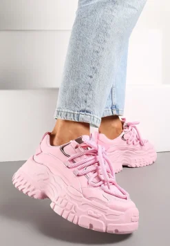 Różowe Sneakersy z Grubymi Sznurówkami na Niskiej Platformie Lasandre